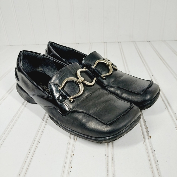 Alec John Black Leather Square Toe Buckle Detail Slip On Loafers E944 - Picture 4 of 12